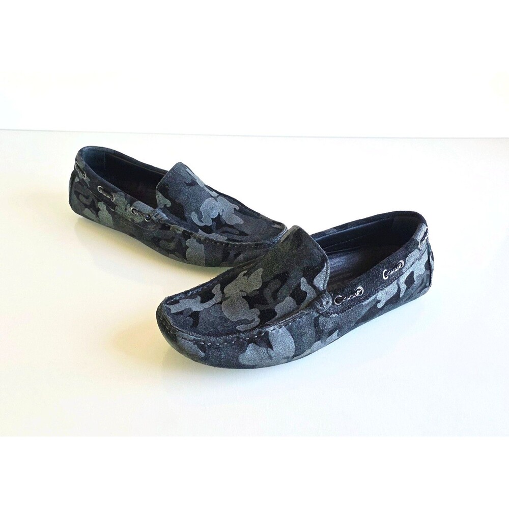 JARED LANG Driving Loafers Black Gray Camo 11.5 44 45 Italian Suede Leather